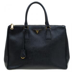 Pre Owned Prada Black Saffiano Lux Leather Large Double-zip Tote