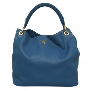 Pre Owned Prada Marine Blue Vitello Daino Leather Hobo