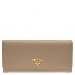Pre Owned Prada Beige Saffiano Leather Continental Wallet