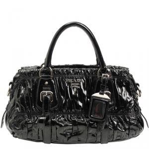 Pre Owned Prada Black Patent Leather Gauffre Satchel
