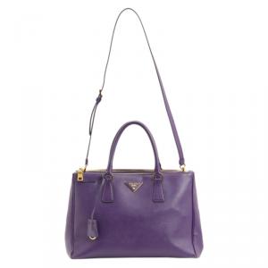 Pre Owned Prada Purple Saffiano Lux Double Zip Tote Bag