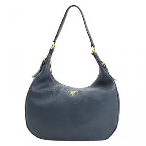 Pre Owned Prada Blue Vitello Daino Hobo Bag