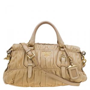 Pre Owned Prada Beige Nappa Gaufre Leather Satchel