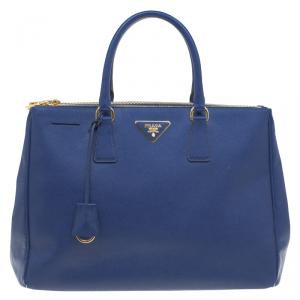 Pre Owned Prada Blue Saffiano Lux Leather Large Double Zip Tote