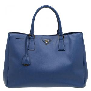 Pre Owned Prada Blue Saffiano Lux Leather Large Tote