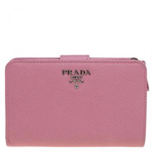 Pre Owned Prada Pink Saffiano Metal Leather Zippy Wallet 