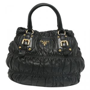 Pre Owned Prada Black Nappa Leather Gaufre Tote