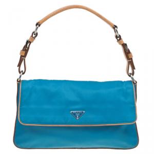 Pre Owned Prada Ocean Blue Nylon Shoulder Bag