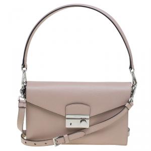 Pre Owned Prada Beige Saffiano Lux Leather Mini Sound Flap Bag
