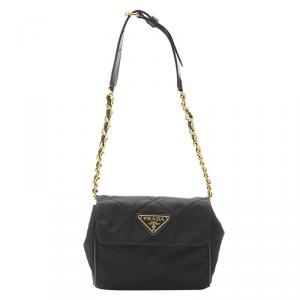 Pre Owned Prada Black Quilted Tessuto Nylon Shoulder Bag