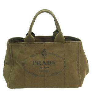 Pre Owned Prada Khaki Canvas Canapa Tote