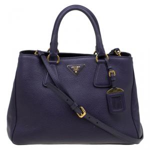 Pre Owned Prada Purple Vitello Daino Leather Medium Tote 