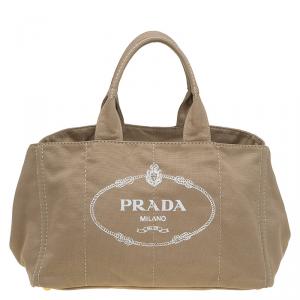 Pre Owned Prada Beige Canvas Logo Print Tote
