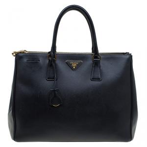 Pre Owned Prada Black Saffiano Leather Large Double Zip Tote