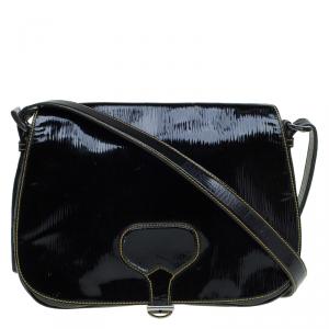 Pre Owned Prada Black Patent Leather Flap Crossbody Bag