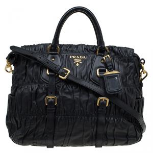 Pre Owned Prada Black Gaufre Leather Shopping Tote
