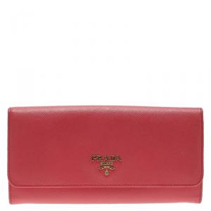 Pre Owned Prada Pink Saffiano Leather Continental Wallet