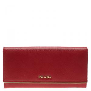 Pre Owned Prada Red Saffiano Metal Leather Detail Organizer Wallet