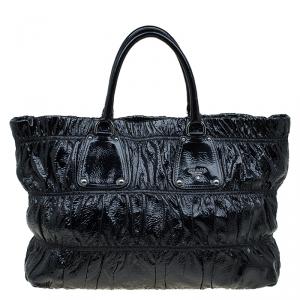 Pre Owned Prada Black Gaufre Patent Leather Large Shopper Tote