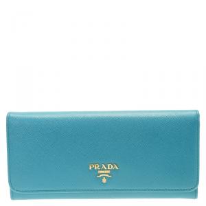 Prada Turquoise Saffiano Leather Continental Wallet