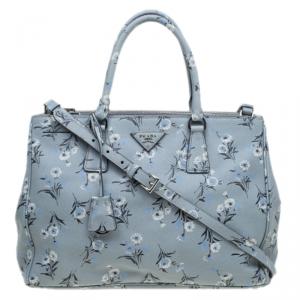 Pre Owned Prada Grey Floral Print Saffiano Leather Tote