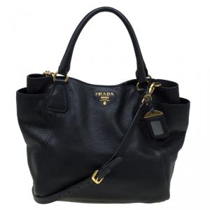 Pre Owned Prada Black Vitello Daino Leather Shopper Tote