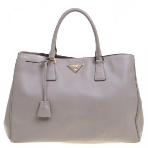 Pre Owned Prada Grey Saffiano Lux Leather Large Tote