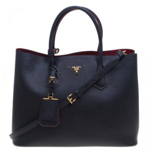 Pre Owned Prada Black Saffiano Cuir Leather Tote