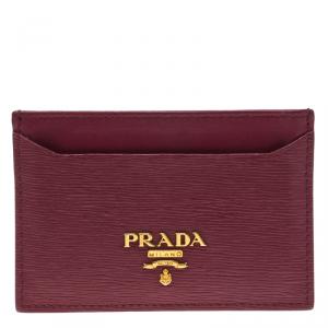 Pre Owned Prada Dark Pink Leather Card Holder