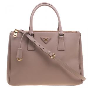 Pre Owned Prada Blush Pink Saffiano Lux Leather Double Zip Tote