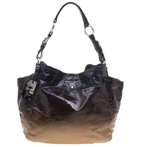 Pre Owned Prada Brown Ombre Patent Leather Hobo