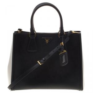 Pre Owned Prada Black/White Saffiano Lux Leather Tote