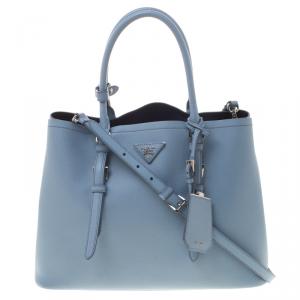 Pre Owned Prada Light Blue Saffiano Cuir Leather Convertible Tote