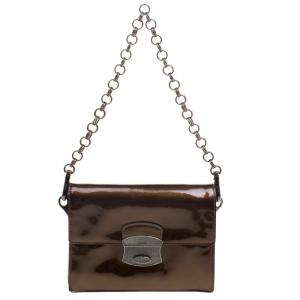 Pre Owned Prada Fatigue Green Patent Leather Mini Shoulder Bag