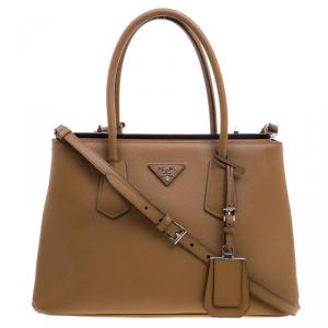 Pre Owned Prada Caramel Saffiano Lux Leather Twin Tote