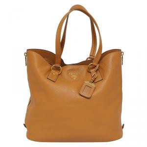 Pre Owned Prada Tan Vitello Daino Leather Side Zip Tote