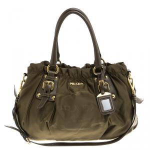 Pre Owned Prada Fatigue Green Nylon Shoulder Bag