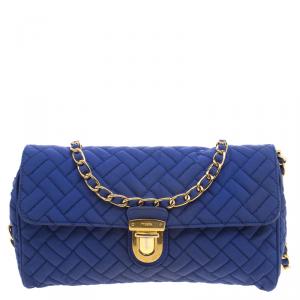 Pre Owned Prada Blue Woven Tessuto Impuntu Shoulder Bag