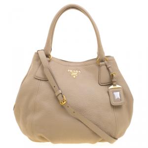 Pre Owned Prada Beige Vitello Daino Leather Sacca 2 Manici Hobo