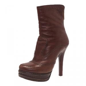 Prada Brown Leather Platform Ankle Boots Size 38