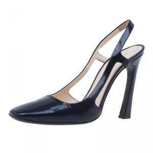 مملوكة مسبقًا Prada Black Leather Square Toe Slingback Sandals Size 37.5