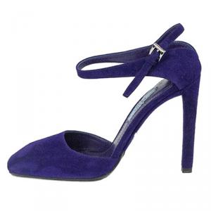 Pre Owned Prada Purple Suede Ankle Strap Pumps Size 37.5
