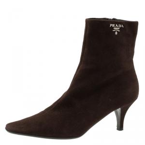 Pre Owned Prada Brown Suede Ankle Boots Size 37