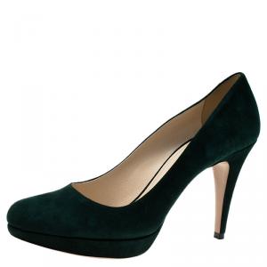 Pre Owned Prada Green Suede Platform Pumps Size 39