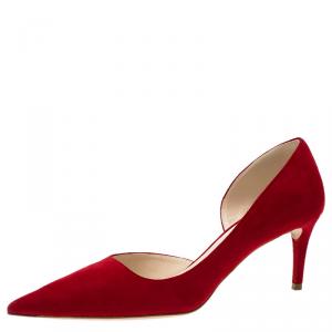 Pre Owned Prada Red Suede Pointed Toe Pumps Size 39