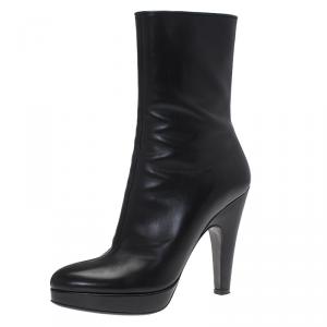 مملوكة مسبقًا Prada Black Leather Platform Ankle Boots Size 35.5