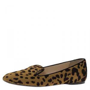 Pre Owned Prada Leopard Print Calf Hair Smoking Slippers Size 39