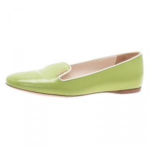 Pre Owned Prada Green Patent Saffiano Smoking Slippers Size 37
