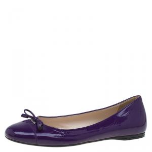 Pre Owned Prada Violet Patent Bow Ballet Flats Size 39