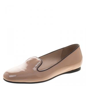 Pre Owned Prada Beige Patent Leather Smoking Slippers Size 39